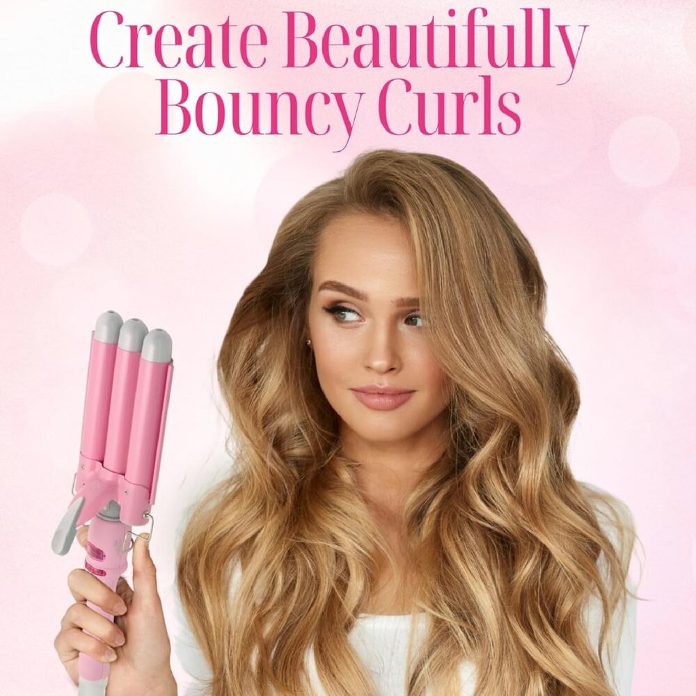 Three Barrel Curling Iron Wand Hair Waver with LCD Temperature Display - 1 Inch